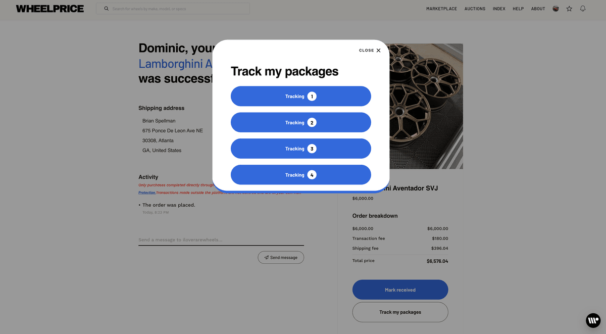 Screenshot showing package tracking interface with delivery status updates